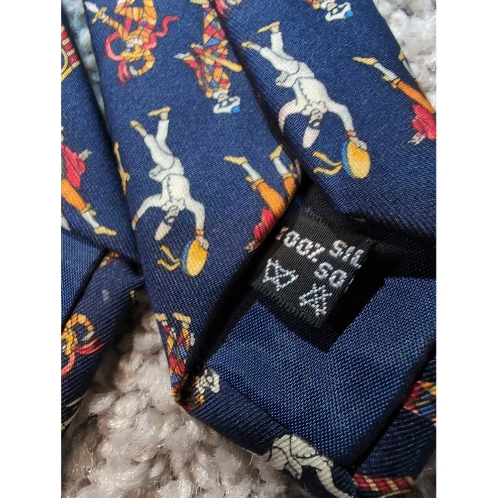 Salvatore Ferragamo Silk‎ Necktie Mens Harlequin Figures Blue Made in Italy